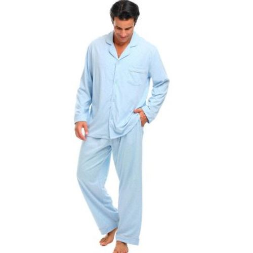 ADR Mens Classic Knit Pajamas Set Light Heathered Blue Medium