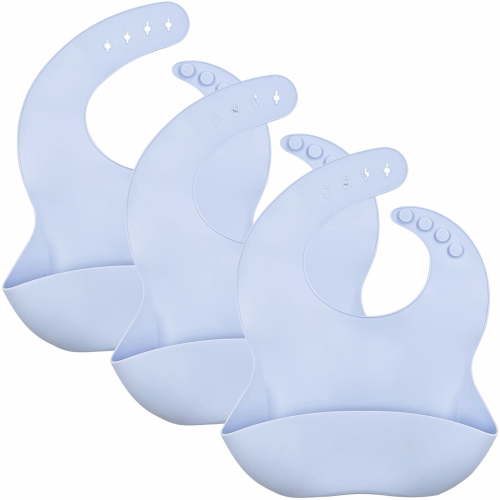 3-Pack Silicone Bibs for Babies and Toddlers - Adjustable, Waterproof, BPA-Free, Soft Unisex Bibs