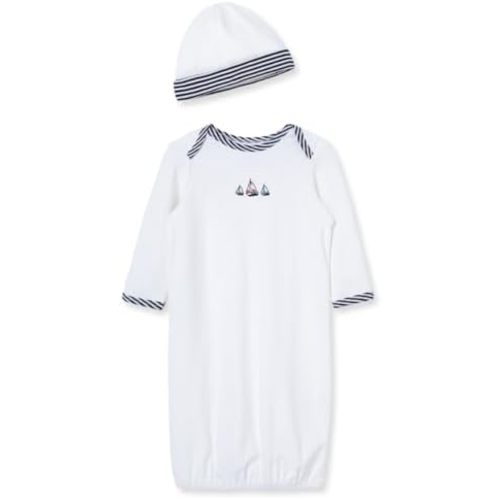 Little Me Clothes for Baby Boys' 2-Piece Nightgown and Cap Set 100% Cotton with Elastic Bottom, Baby Essentials, 0-3 Months