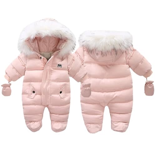 BYFRI Baby Boys Girls Snowsuit with Gloves Toddler Winter Hooded Footie Infant Warm Jumpsuit Outerwer Thick Newborn Coat