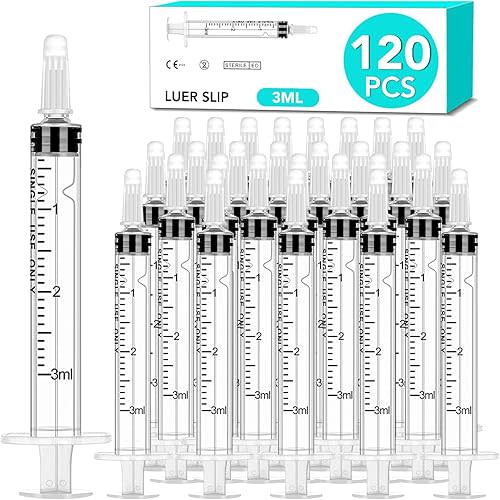 120 PCS 3ml Syringe with Cap for Liquid, Oral Syringe without Needles for Medicine Dropper, Colostrum Collect, Liquid Measuring, Individually Sealed, Luer Slip