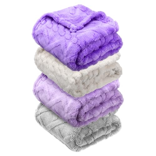 VitalCozy 4 Pcs Soft Fleece Baby Blanket 30" x 40" 3D Cozy Nursery Swaddling Blankets Little Boys Girls Infant and Newborn Receiving Gifts Blankets(Purple Set)