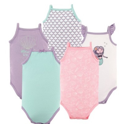 Luvable Friends Hudson Baby Sleeveless Bodysuits 5pk, Aqua Mermaid, 6-9M