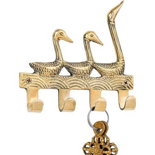 Indian Shelf Gold Brass Goose Wall Hooks – Decorative Animal Key Holder & Coat Rack for Entryway, Mudroom, Nursery, and Vintage Home Decor