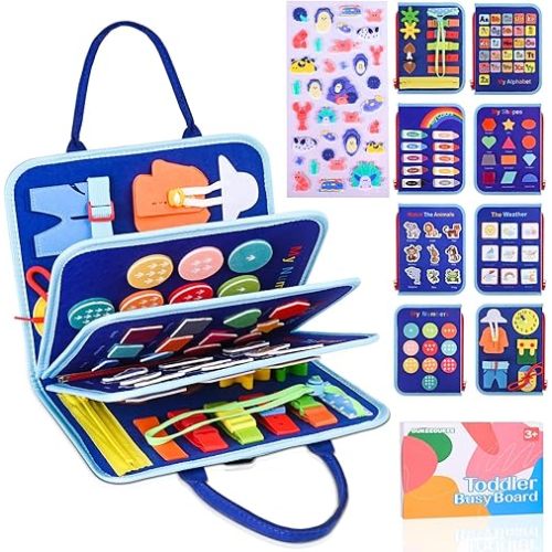 Toddler Busy Board, Montessori Toys for 3 Years Old Boy Girl Birthday Gifts, Educational Sensory Busy Books for Toddlers 3 4 5 Years Old, Ideal for Airplane Car Travel(Dinosaur)