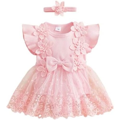 Newborn Girl Dress Ruffle Sleeveless Floral Embroidery Romper Dress Infant Baby Summer Tulle Skirt