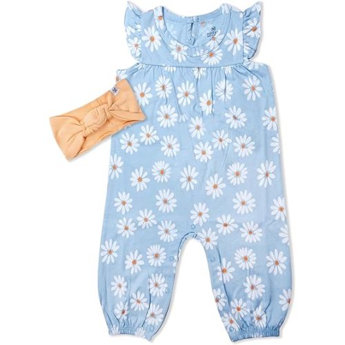 HonestBaby baby-girls 2-piece Outfit Romper & Headband Set for Infant, Baby and Toddler Girls