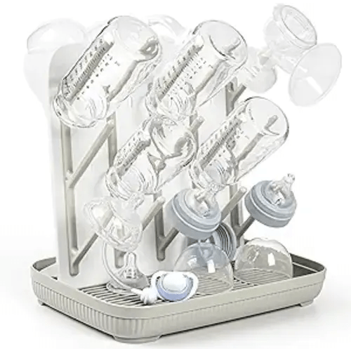 Termichy Baby Bottle Drying Rack: Large Vertical Bottle Dryer Rack Holder - Space Saving Standing Drying Rack for Baby Bottles and Pump Part Cleaning (Khaki)