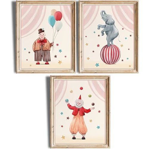 Circus Nursery Wall Art Prints (Set of 3) - Unframed - 8x10s | Delightful and Colorful Unframed 8x10 Inches Prints | Wall Art for Kids | Kids Room Décor | Classroom Décor | Bedroom Wall Décor