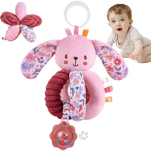 Baby Stroller Hanging Car Seat Toys for Infants 0-6 Months Girl Boy 0-3-4-5-7 6-12 Month Old Newborn Gifts, Carseat Christmas Stocking Stuffers Sensory Toy for Babies Play Gym Rattle, Crinkle