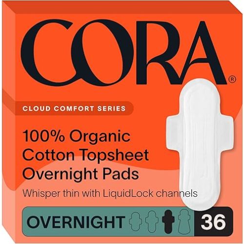 Cora 100% Organic Cotton Topsheet Pads (36 Overnight Pads)