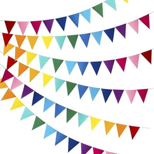 Rainbow Felt Fabric Bunting, 72 Pcs/ 49.2 Feet(6 Pack) Decoration Banners for Birthday Party, Baby Shower, Window Decorations and Children's Living Room Decorations