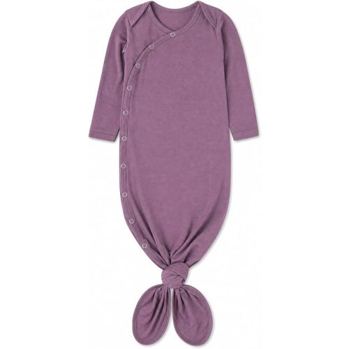 Copper Pearl Baby Gown - Knotted Newborn Sleepers for Baby Boy and Girl, Soft Stretchy Long Sleeve Infant Gowns with Bottom Tie and Hand Mittens, Perfect Hospital Coming Home Outfit (Plum)