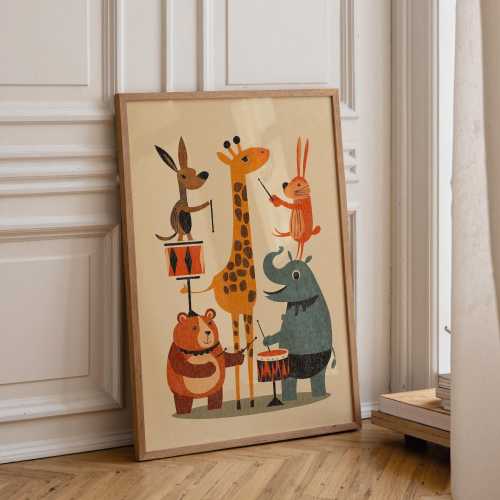 Mid Century Animal Band Retro Safari Nursery Wall Art