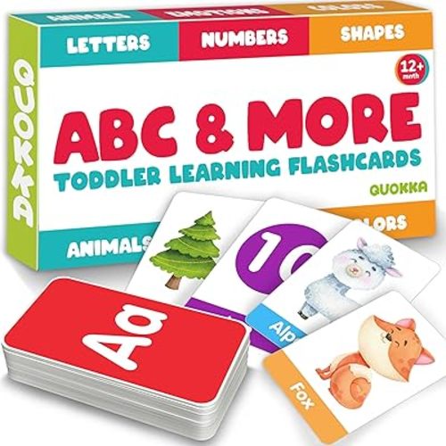 QUOKKA ABC Learning Flash Cards for Toddlers 2-4 Years Old - 60 Flashcards Toy for Kids Ages 1-3-5 - Alphabet Numbers Colors Letters Animals Learn Activities - First Words Educational Game