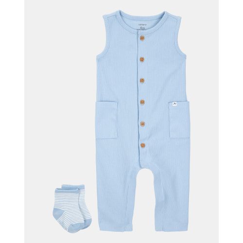 Baby 2-Piece Jumpsuit & Sock Set - Blue