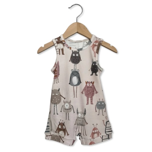 Pink Little Monsters Sleeveless Shorty Romper Luxe Edition | Cotton Bamboo Blend