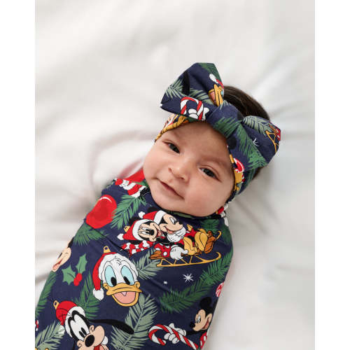 Little Sleepies Disney Mickey & Friends Deck The Halls Swaddle & Luxe Bow Headband Set
