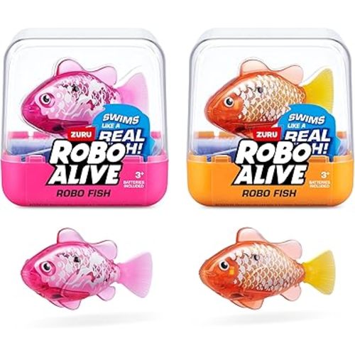 Robo Alive Robo Fish Robotic Swimming Fish (Pink + Golden) by ZURU Water Activated, Changes Color, Comes with Batteries, Amazon Exclusive (2 Pack) Series 3
