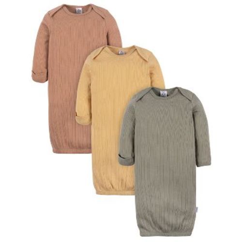 Gerber Baby Neutral 3-Pack Lap Shoulder Gowns, Shadow/New Wheat/Camel, 0-3 Months