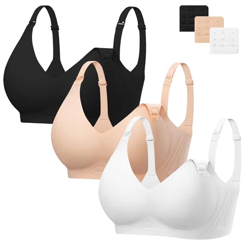 Angelhood 3 Pack Nursing Bras for Breastfeeding Seamless Pregnancy Maternity Bra Wireless Sleep Bralette with Extenders