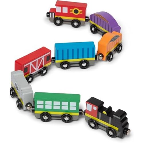 Melissa & Doug Wooden Train Cars, 8-Piece Magnetic Train Set with Toy Storage Tray, Steam Engine, Caboose, Coal & Passenger Cars, Montessori-Inspired Pretend Play Toys for Kids Ages 3+