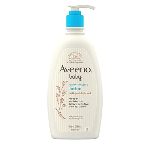 Aveeno Baby Daily Moisture Body Lotion for Sensitive Skin, Hypoallergenic Moisturizing Baby Lotion with Nourishing Oatmeal to Deeply Moisturize Baby's Skin, Fragrance-Free, 18 fl. oz