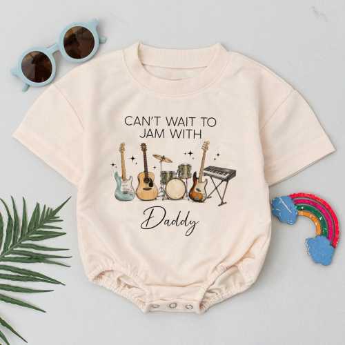 Can't Wait to Jam With Daddy  Baby Romper, Personalized Music Bodysuit, Musician Baby Outfit, Father's Day Baby Gift