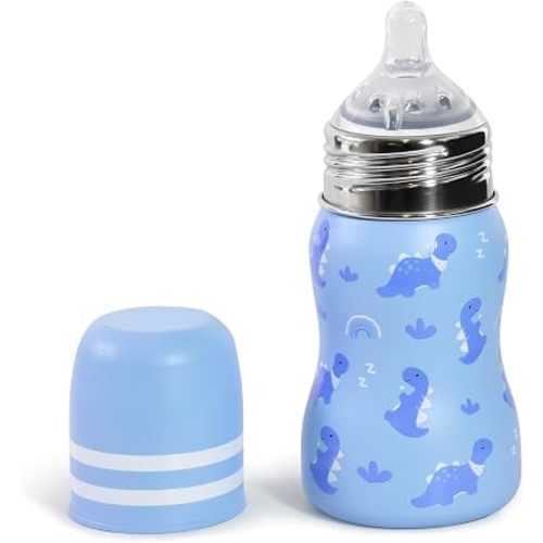 8oz Stainless Steel Infant Bottle, Baby Breastfeeding Bottles, Baby Essentials for Travel,Leak-Proof Lid, BPA and Phthalates-Free, Blue