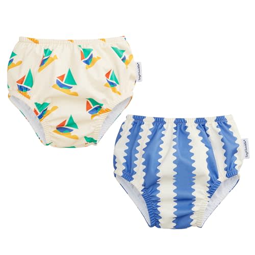 Tiny Twinkle Pull-Up Reusable Swim Diapers 2-Pack | Waterproof and UPF 50+ Sun Protection | Lightweight and Absorbent | Machine Washable(Sailboats,Zig Zag Stripe,6-12M)