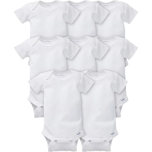 Gerber Baby 8-Pack Short Sleeve Onesies Bodysuits (White, 0-3 Months)