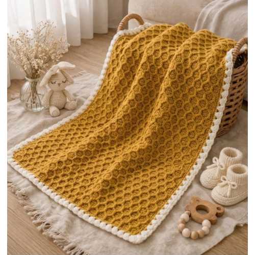 Honeycomb Crochet Baby Blanket Pattern, Textured Knit Nursery Keepsake (Step-by-Step Photo Guide)