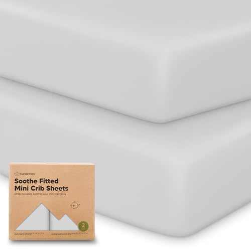2-Pack Mini Crib Sheets Fitted - 38x26 Pack N Play Sheets for Pack and Play Mattress, Organic Cotton, Soft & Breathable Playard Bedding, Neutral Mini Toddler Bed Cover for Boys, Girls (French Gray)