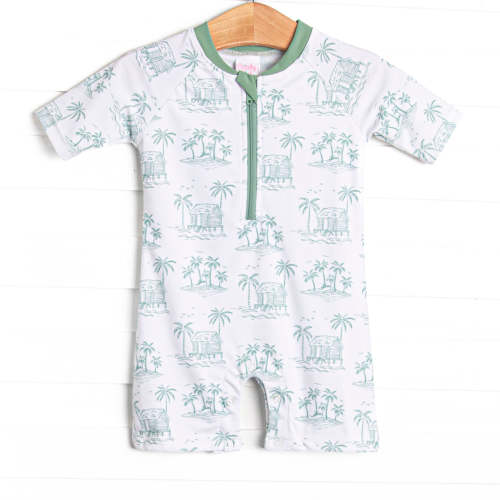 Pacific Palms One Piece Rash Guard, Green – Stitchy Fish