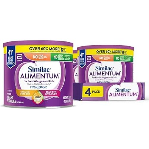 Similac Alimentum with 2’-FL HMO Hypoallergenic Infant Formula, for Food Allergies and Colic, Suitable for Lactose Sensitivity, Baby Formula Powder, 19.8-oz Value Can, Pack of 4