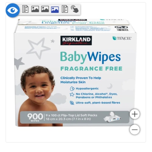 Kirkland Signature Baby Wipes, Fragrance Free, 9 Packs of 100