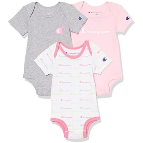 Champion Baby 3-pack Short Sleeve Baby Bodysuit, Gender Neutral Baby Clothes Infant Clothing, Multiple Colors/0-6m