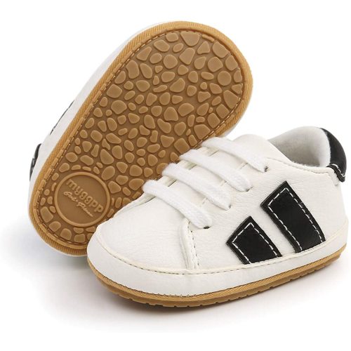 SOFMUO Baby Boys Girls Lace Up Leather Sneakers Soft Rubber Sole Infant Moccasins Newborn Oxford Loafers Anti-Slip Toddler Wedding Uniform Dress Shoes