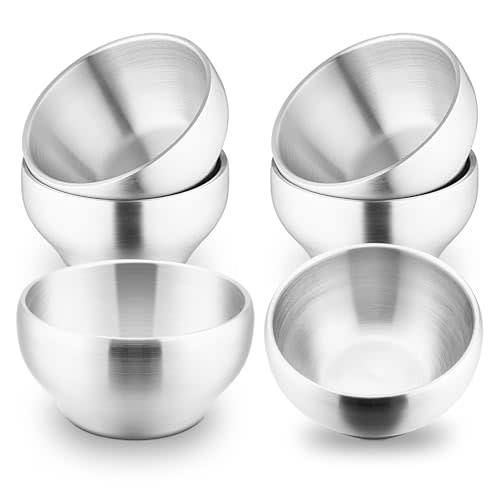 E-far Stainless Steel Bowls for Kids-6 Pack, 12OZ Double Walled Baby Toddler Bowls for Baby Food/Cereal/Snack, 18/10 Non-Toxic Metal & Unbreakable, Dishwasher Safe