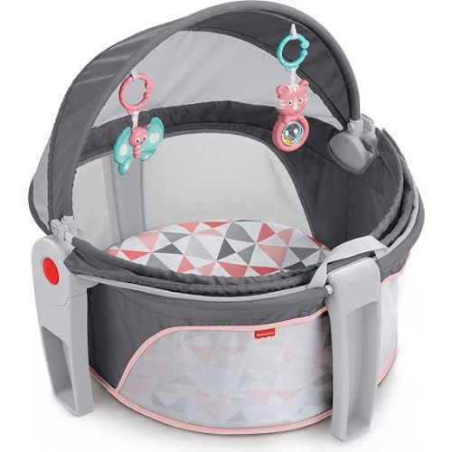 Fisher-Price Portable Bassinet On-The-Go Baby Dome, Travel Play Space with Developmental Newborn Toys & Canopy, Rosy Windmill