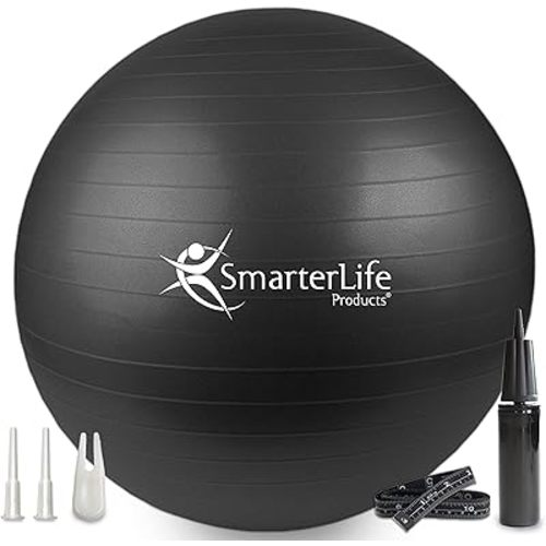SmarterLife Exercise Ball Yoga Ball for Fitness, Balance, Stability, or Pregnancy, Gym Ball for Core Workout, Physical Therapy, Yoga Ball Chair for Office, Anti-Slip Anti-Burst