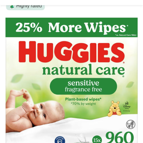 Huggies Natural Care Sensitive Unscented Baby Wipes- 15 pack (960ct total wipes)