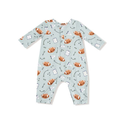 Long Sleeve Henley Romper, Touchdown Time Grey