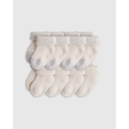 Organic Fold Over Socks 8-Pack - Baby Boy in White/Grey