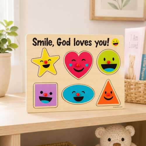 Wooden Peg Puzzle, Shapes, Colors, Bible Verses, Christian Learning Toy