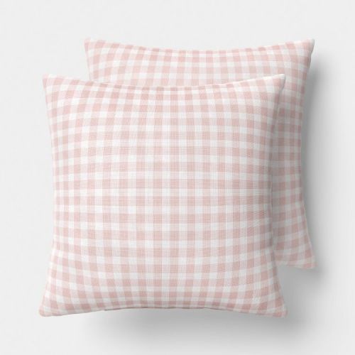 2pk True Gingham Window Pane Toss Throw Pillow Pink - Room Essentials™