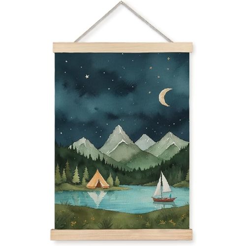 Exqcom Forest Mountain Nature Landscape Wall Decor, Camping Nursery Wall Art Poster, Nature Scenery Posters for Kids Boys Girls Nursery Room Bedroom Playroom, 12x16 Inches