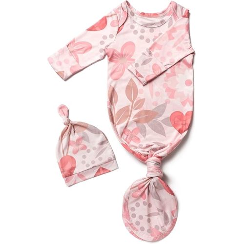 Newborn Knotted Baby Gowns 0-3 Months, Soft and Cute Newborn Sleepers, Baby Clothes Girl Outfits with Stretchy Long Sleeve