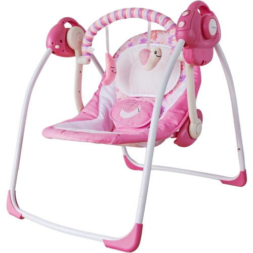 Vikua Baby Swings for Infants,Foldable Baby Swing with Adaptable Speeds,Music,0-9 Months,Pink