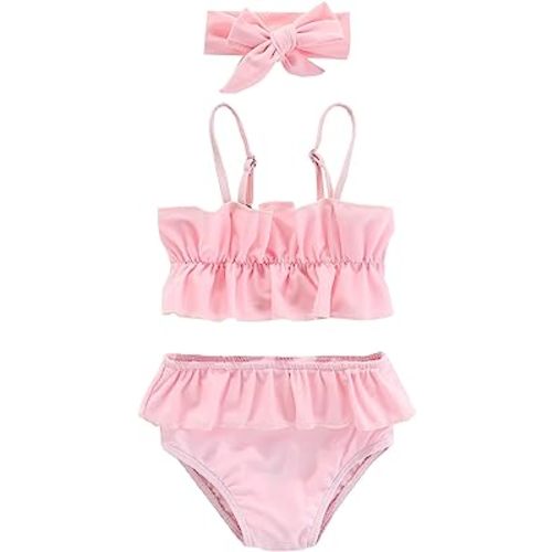 Amberetech Baby Girls 2pcs Tankini Swimming Suit Solid Color Bikini Bathing Suit